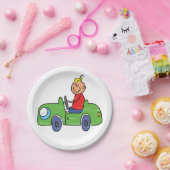 かわいいキッドドライビンググリーンカーチャイルドズイラストレーション ペーパープレート (パーティー)