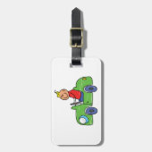 かわいいキッドドライビンググリーンカーチャイルドズイラストレーション ラゲッジタグ (正面縦)