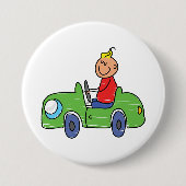 かわいいキッドドライビンググリーンカーチャイルドズイラストレーション 缶バッジ (正面)