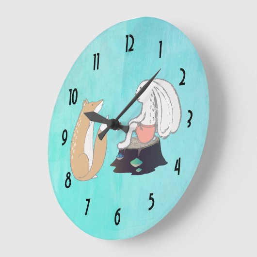 かわいいキツネおよびウサギの森林創造物の引くこと ラージ壁時計 (傾斜)