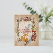 かわいいキツネおよび森林動物のメリークリスマス シーズンポストカード (スタンド正面)