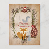 かわいいキツネおよび森林動物のメリークリスマス シーズンポストカード (正面)