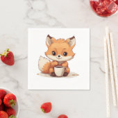 かわいいキツネがコーヒーを飲む スタンダードカクテルナプキン (インサイチュ)