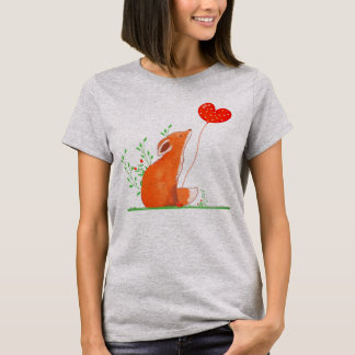 かわいいキツネがハートバルーンを持つ Tシャツ