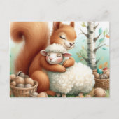 かわいいキツネが羊を抱く ポストカード (正面)