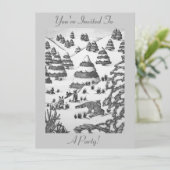 かわいいキツネとうさぎの冬の雪景色のご招待 招待状 (スタンド正面)