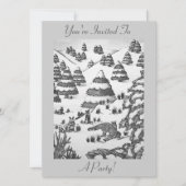 かわいいキツネとうさぎの冬の雪景色のご招待 招待状 (正面)