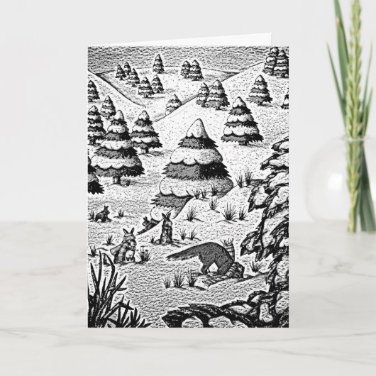 かわいいキツネとウサギの冬の雪景色 シーズンカード (正面)