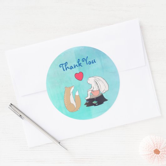 かわいいキツネとウサギの森の生き物ありがとう ラウンドシール (封筒)