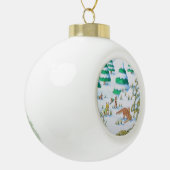 かわいいキツネとウサギの野生動物の雪景色 セラミックボールオーナメント (左)