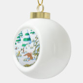 かわいいキツネとウサギの野生動物の雪景色 セラミックボールオーナメント (右)