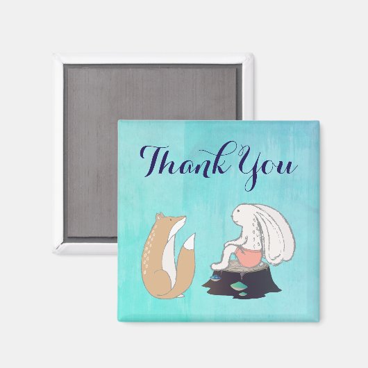 かわいいキツネとウサギ漫画スケッチありがとう マグネット (正面/裏面)