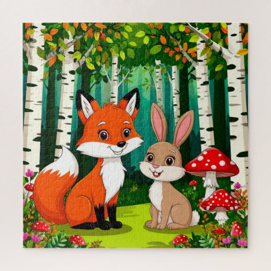 かわいいキツネとキノコのキャラクター ジグソーパズル (縦)