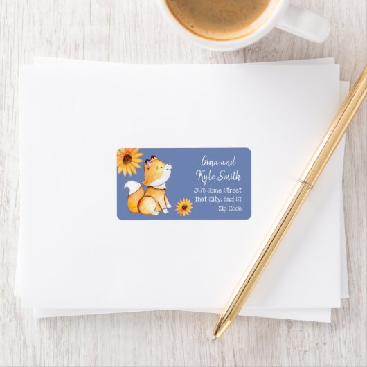 かわいいキツネとヒマワリカスタムの住所 シール (インサイチュ)