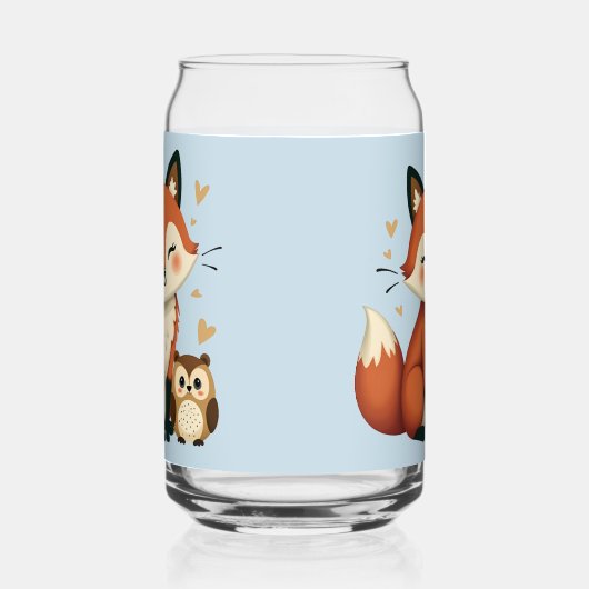 かわいいキツネとフクロウお洒落ウッドランドイラストレーション ガラス缶 (右)