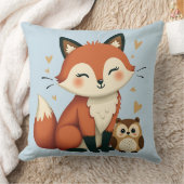 かわいいキツネとフクロウお洒落ウッドランドイラストレーション クッション (ブランケット)