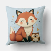 かわいいキツネとフクロウお洒落ウッドランドイラストレーション クッション (裏面)