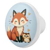 かわいいキツネとフクロウお洒落ウッドランドイラストレーション セラミックノブ (右)