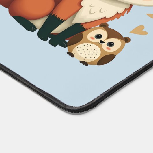 かわいいキツネとフクロウお洒落ウッドランドイラストレーション デスクマット (コーナー)