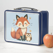 かわいいキツネとフクロウお洒落ウッドランドイラストレーション メタルランチボックス (インサイチュ)