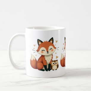 かわいいキツネとフクロウの幻想的な森のイラスト コーヒーマグカップ