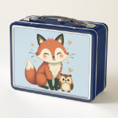 かわいいキツネとフクロウの幻想的な森のイラスト メタルランチボックス (裏面)