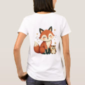 かわいいキツネとフクロウの幻想的な森のイラスト Tシャツ (裏面)