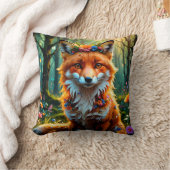 かわいいキツネとフローラクラウン クッション (ブランケット)