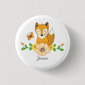 かわいいキツネとフローラ名前をカスタムする 缶バッジ (正面)