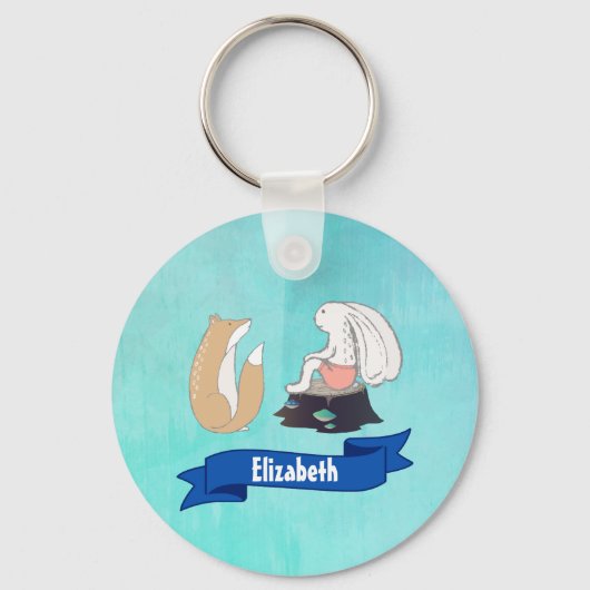 かわいいキツネとラビットウッドランドクリーチャースケッチ キーホルダー (正面)