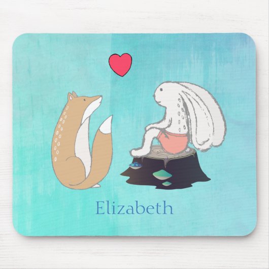 かわいいキツネとラビットウッドランドクリーチャースケッチ マウスパッド (正面)
