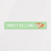 かわいいキツネと子供の名前の防水 ラベル (デザイン1)