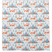 かわいいキツネと山のパターンイラストレーション シャワーカーテン (正面)