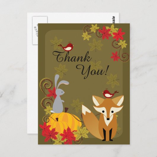 かわいいキツネと森林動物の秋ありがとう ポストカード (正面/裏面)