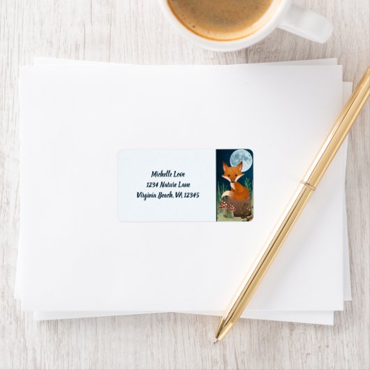 かわいいキツネと満月の森の中の住所 ラベル (インサイチュ)