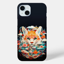 かわいいキツネと花紙切り出し iPhone 15 MINIケース