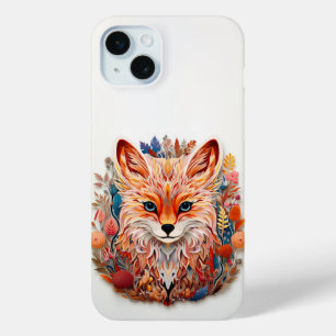 かわいいキツネと花紙切り出し iPhone 15 MINIケース