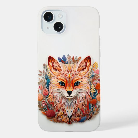 かわいいキツネと花紙切り出し iPhoneケース (裏面)