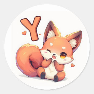 かわいいキツネのアルファベットYアニメデザイン ラウンドシール