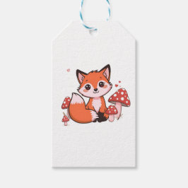 かわいいキツネのイラストとキノコのかわいいキャラクターアート ギフトタグ