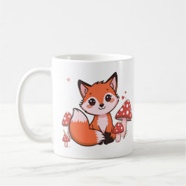 かわいいキツネのイラストとキノコのかわいいキャラクターアート コーヒーマグカップ