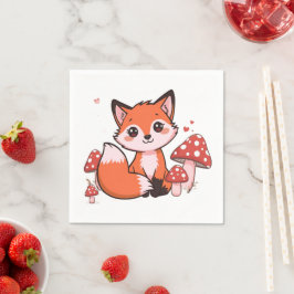 かわいいキツネのイラストとキノコのかわいいキャラクターアート スタンダードカクテルナプキン