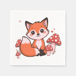 かわいいキツネのイラストとキノコのかわいいキャラクターアート スタンダードカクテルナプキン