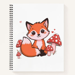 かわいいキツネのイラストとキノコのかわいいキャラクターアート ノートブック