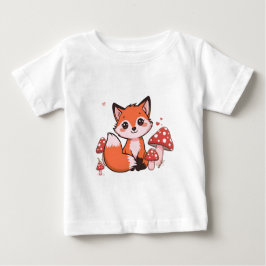 かわいいキツネのイラストとキノコのかわいいキャラクターアート ベビーTシャツ