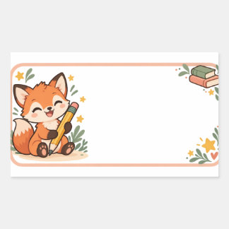 かわいいキツネのカスタム学校名ラベル 長方形シール