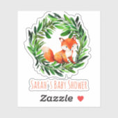 かわいいキツネのグリーンリース 水彩 木の赤ちゃんシャワー シール (シート)