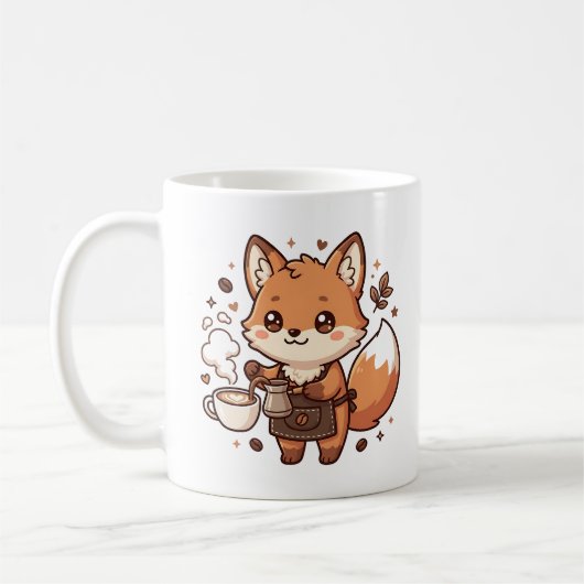かわいいキツネのコーヒーバリスタ コーヒーマグカップ (左)