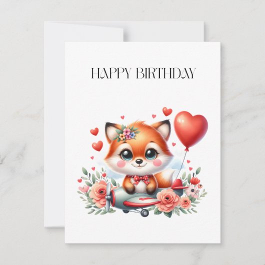 かわいいキツネのパイロット 誕生日 サンキューカード (正面)