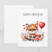 かわいいキツネのパイロット 誕生日 サンキューカード (正面/裏面)